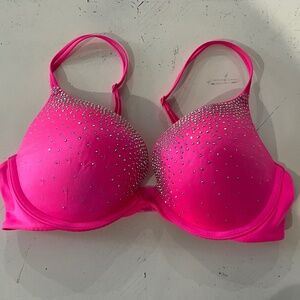 Victoria’s Secret Very Sexy Push-up Bra Hot Pink With Rhinestones Size 34C